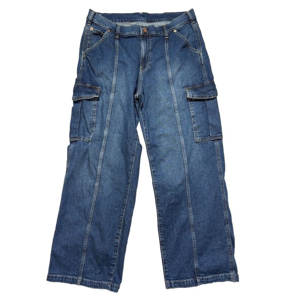 Gap Denim - Gap 90s Loose Cargo Jeans Womens 32/14 Short Mid Rise Wide Leg Y2K Denim